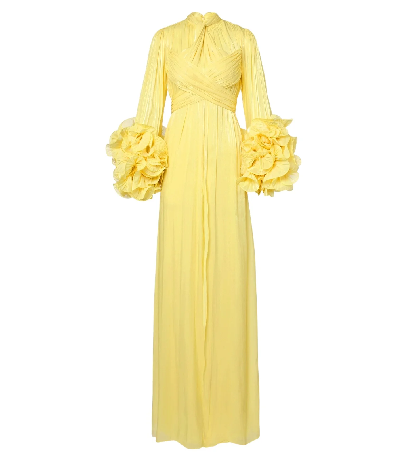 Costarellos Floral-appliqué plated Lurex georgette gown