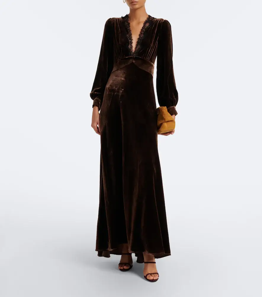 Rixo Emory lace-trimmed velvet maxi dress | Thumbnail 2