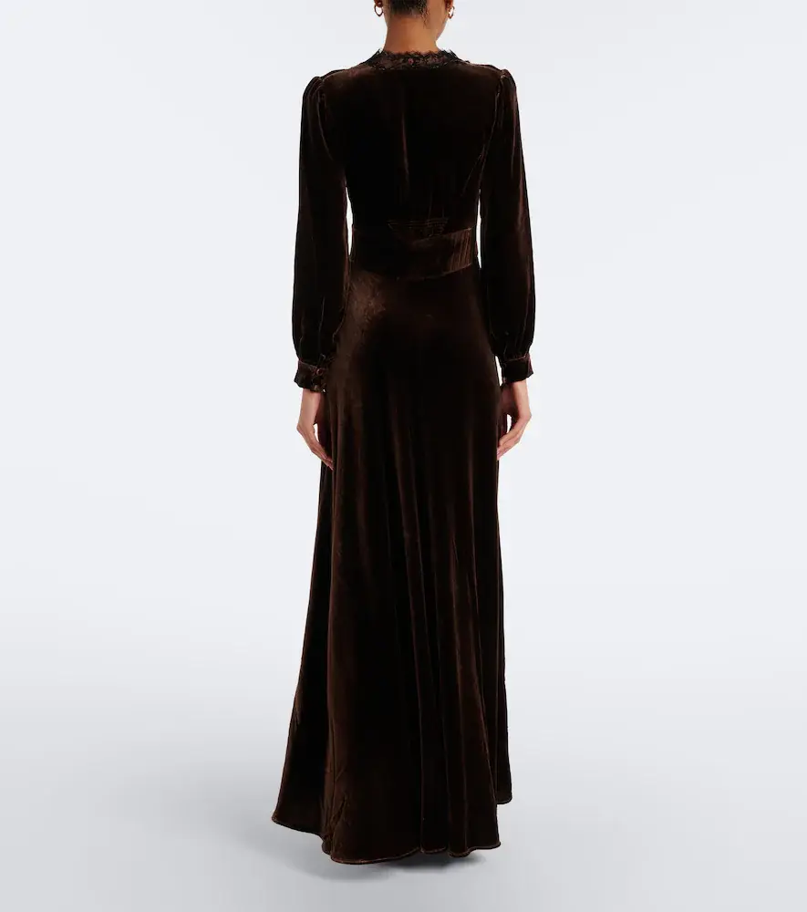 Rixo Emory lace-trimmed velvet maxi dress | Thumbnail 4