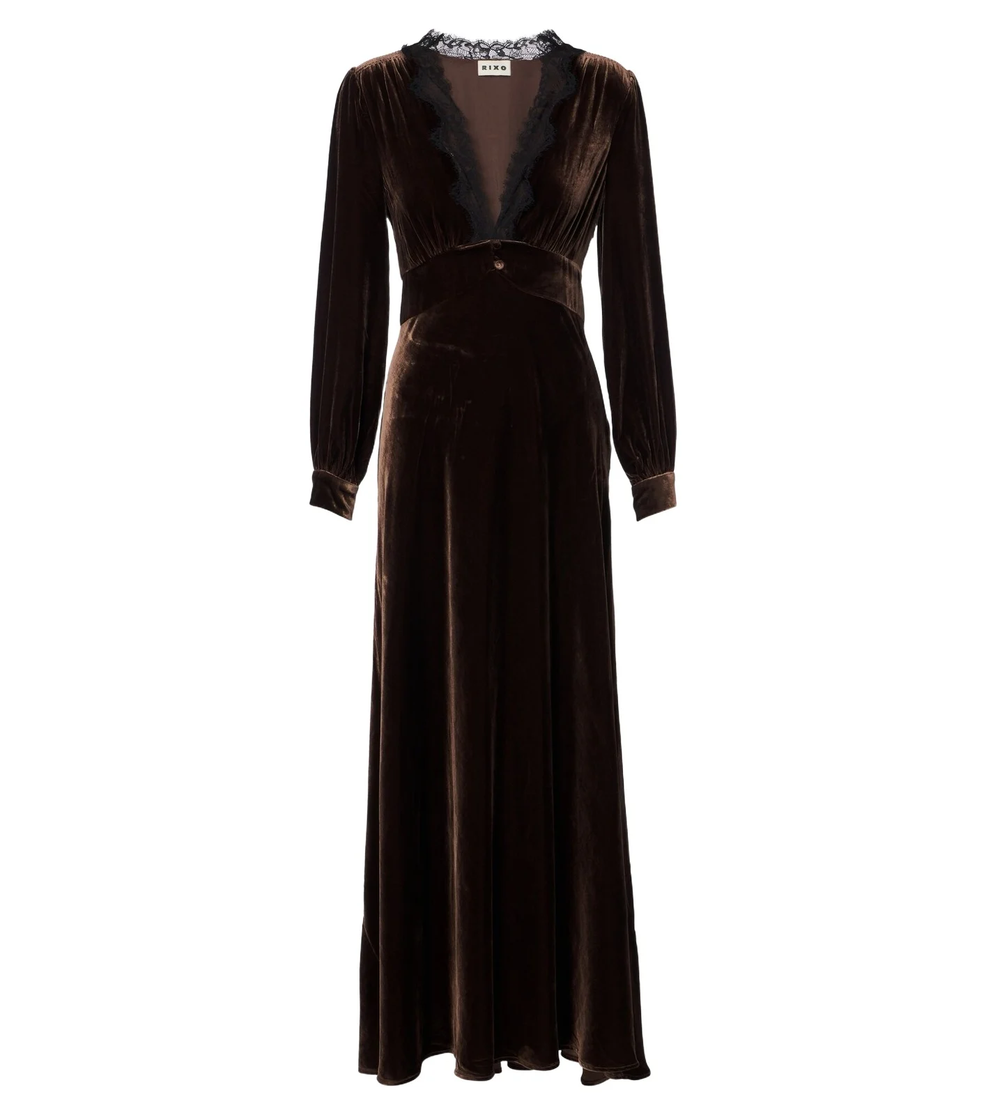 Emory lace-trimmed velvet maxi dress
