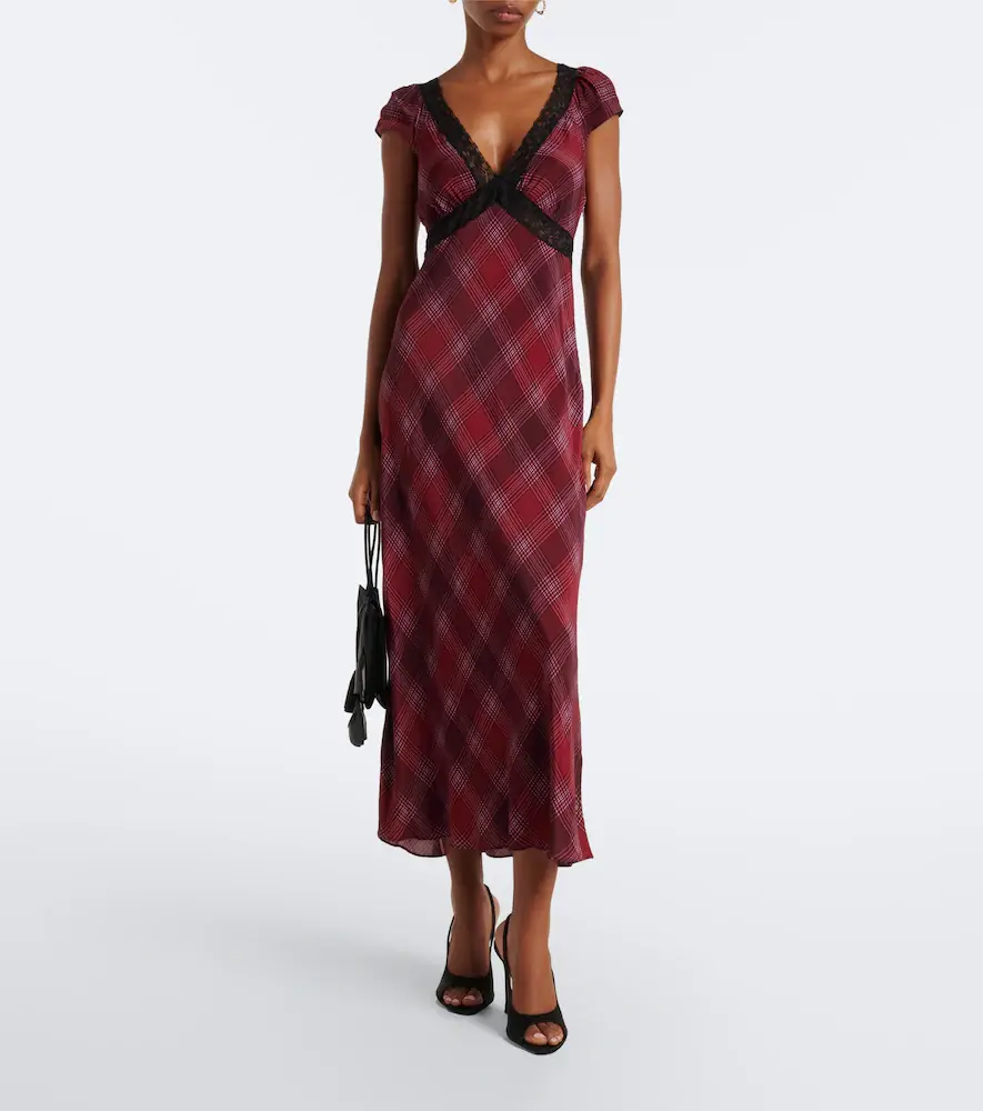 Rixo Iggy lace-trimmed plaid midi dress | Thumbnail 3 Rixo Iggy lace-trimmed plaid midi dress | Thumbnail 3