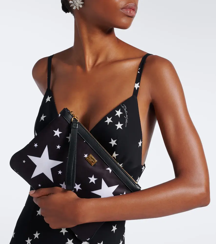Dolce & Gabbana Printed leather-trimmed satin pouch | Thumbnail 5