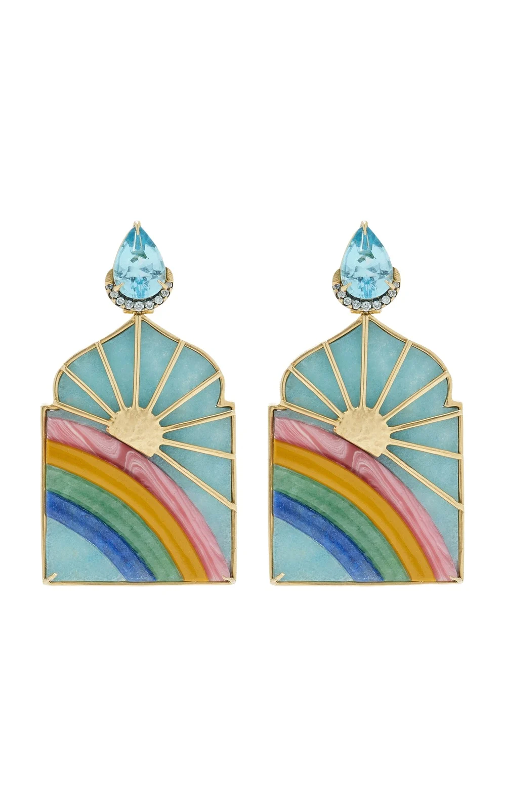 18K Yellow Gold Diamond And Sapphire Earrings