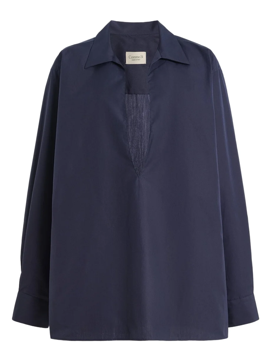 Comme Si Deep V-Neck Cotton Shirt