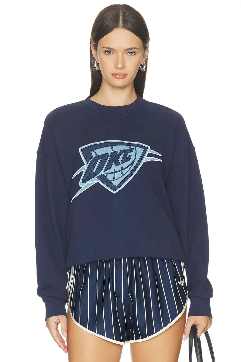 Okc Thunder Denim Patch Crew Sweater Okc Thunder Denim Patch Crew Sweater