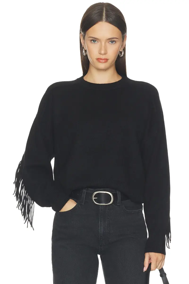 White + Warren Cashmere Blend Luxe Fringe Crew Sweater