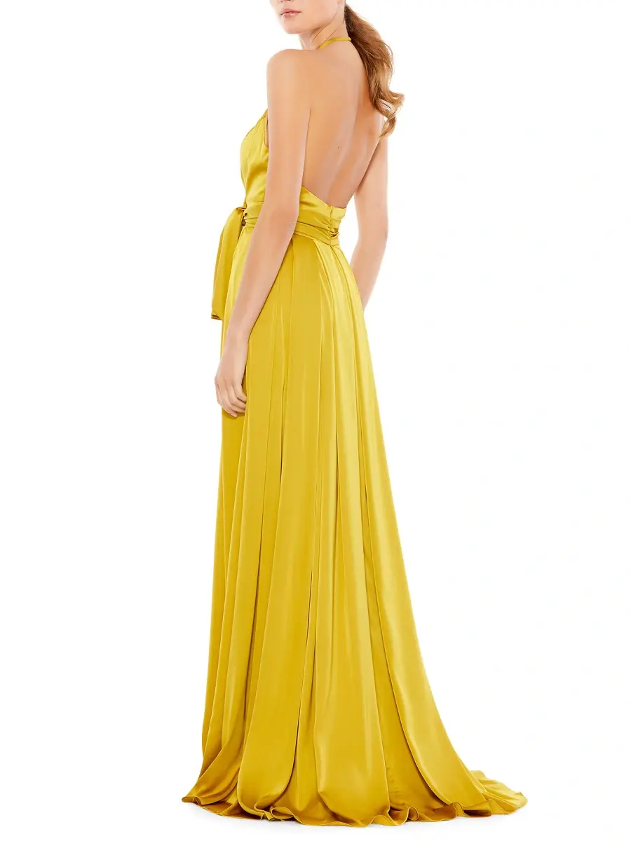 Mac Duggal Women's Ieena Pleated Satin Tie-Waist Gown | Thumbnail 2