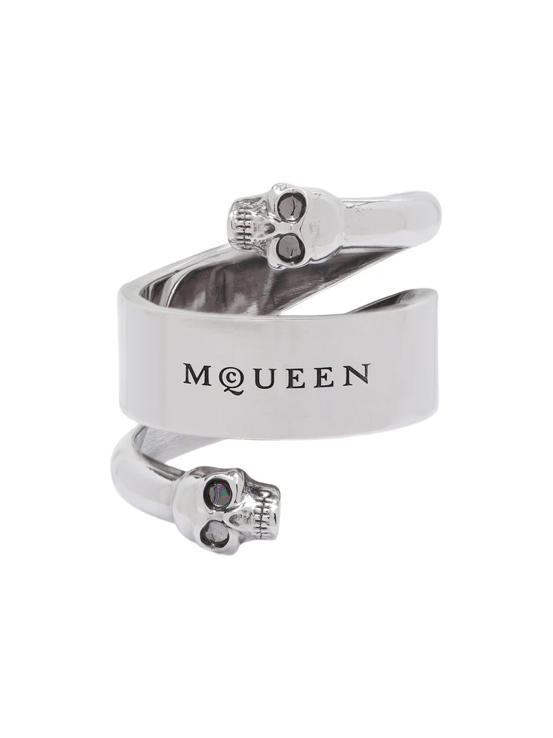 Alexander McQueen Twin Skull Ring with Logo