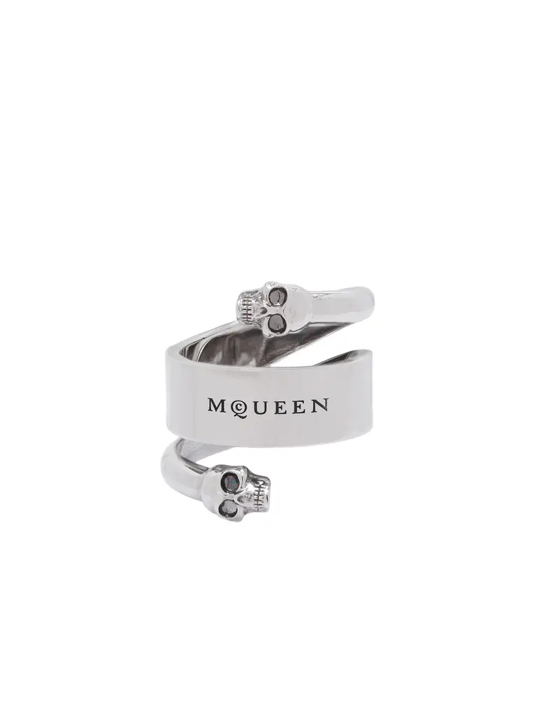 Alexander McQueen Twin Skull Ring with Logo
