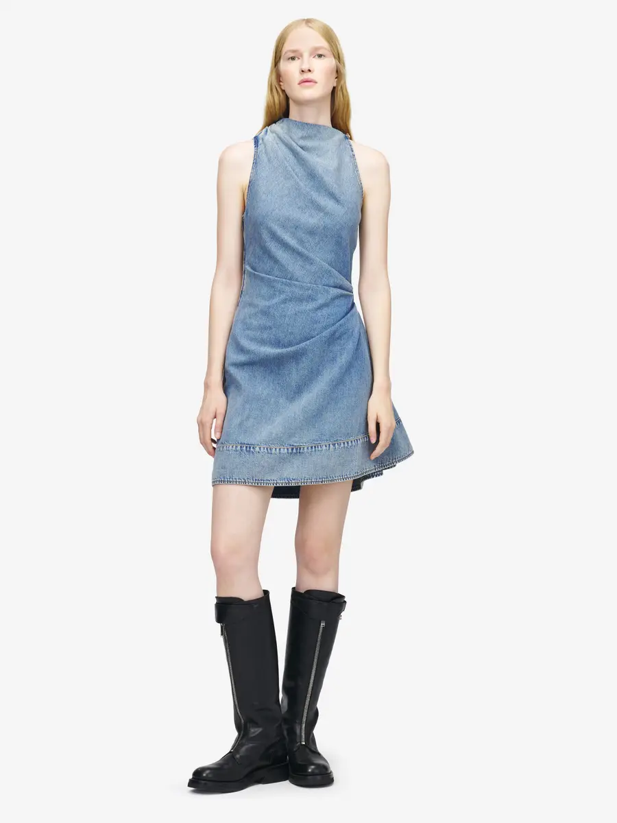 Alexander McQueen Denim Asymmetric Mini Dress | Thumbnail 2 Alexander McQueen Denim Asymmetric Mini Dress | Thumbnail 2