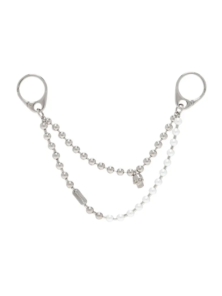 Alexander McQueen Pearl & Skull Double Chain Charm