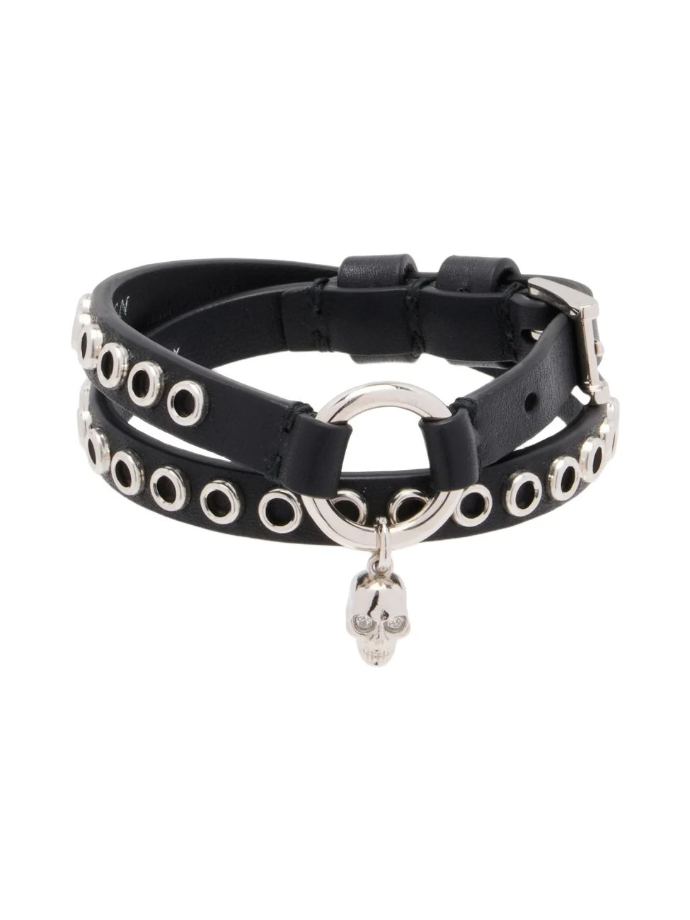 Alexander McQueen Skull Ring and Eyelets Double Wrap Bracelet