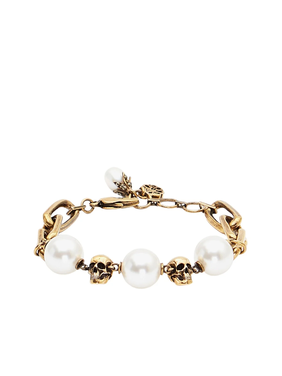 Alexander McQueen Pearl-like Skull Chain Bracelet