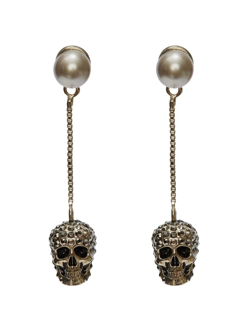 Alexander McQueen Pave Skull Chain Earrings