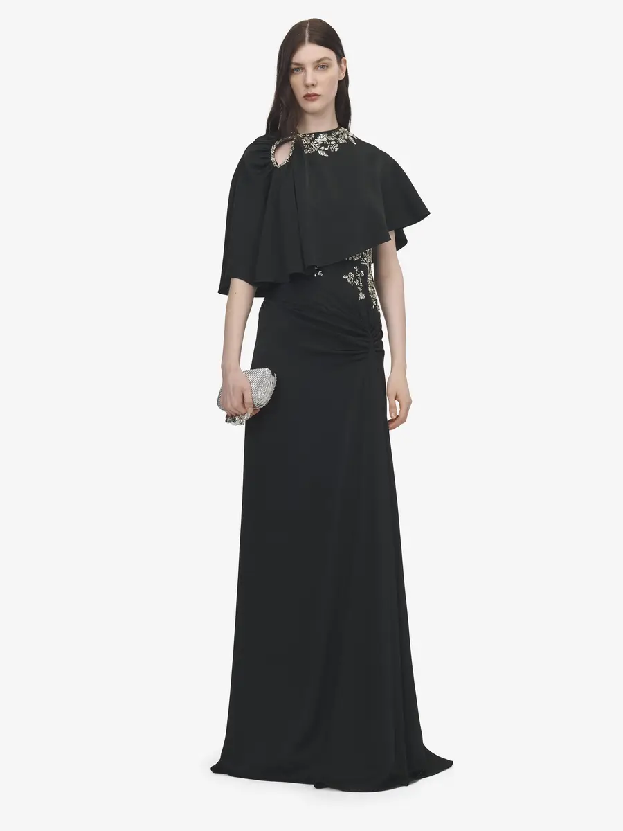 Alexander McQueen Floral Embroidery Asymmetric Cape | Thumbnail 2