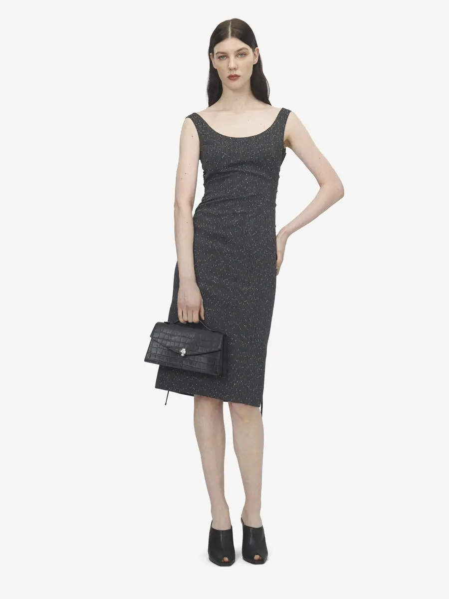 Alexander McQueen Corset Lace Flecked Pinstripe Pencil Dress | Thumbnail 2 Alexander McQueen Corset Lace Flecked Pinstripe Pencil Dress | Thumbnail 2