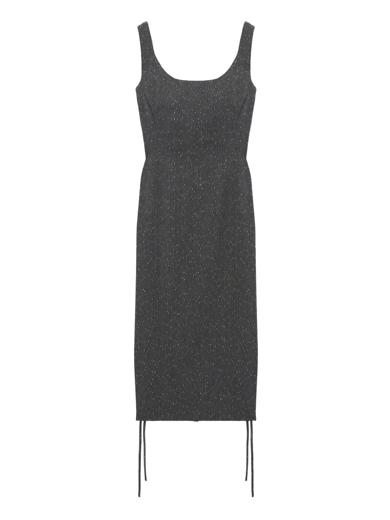 Corset Lace Flecked Pinstripe Pencil Dress