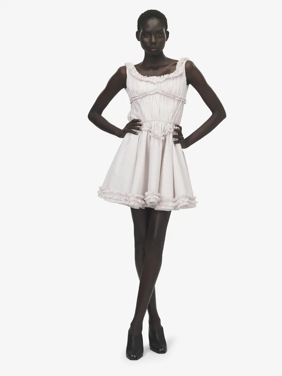Alexander McQueen Pleated Ruffle Pinstripe Mini Dress | Thumbnail 2 Alexander McQueen Pleated Ruffle Pinstripe Mini Dress | Thumbnail 2