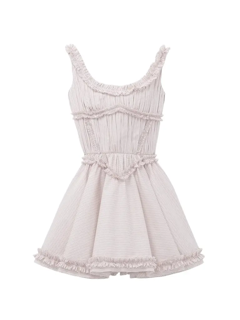 Pleated Ruffle Pinstripe Mini Dress Pleated Ruffle Pinstripe Mini Dress