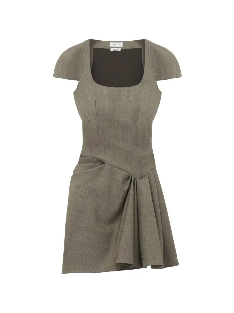 Asymmetric Gathered Mini Dress