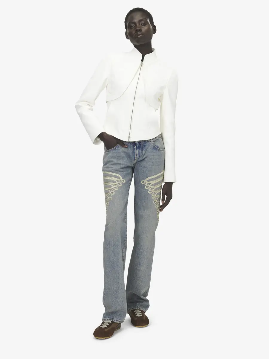 Alexander McQueen Metallic Frogging Straight Leg Jeans | Thumbnail 2 Alexander McQueen Metallic Frogging Straight Leg Jeans | Thumbnail 2