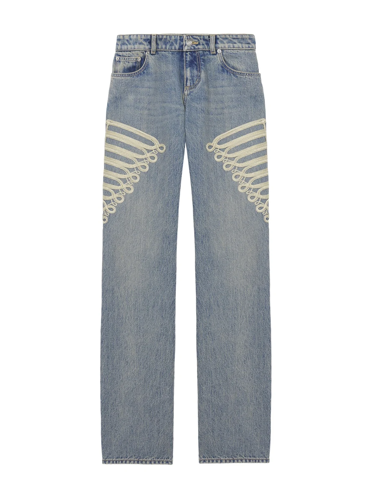 Metallic Frogging Straight Leg Jeans Metallic Frogging Straight Leg Jeans