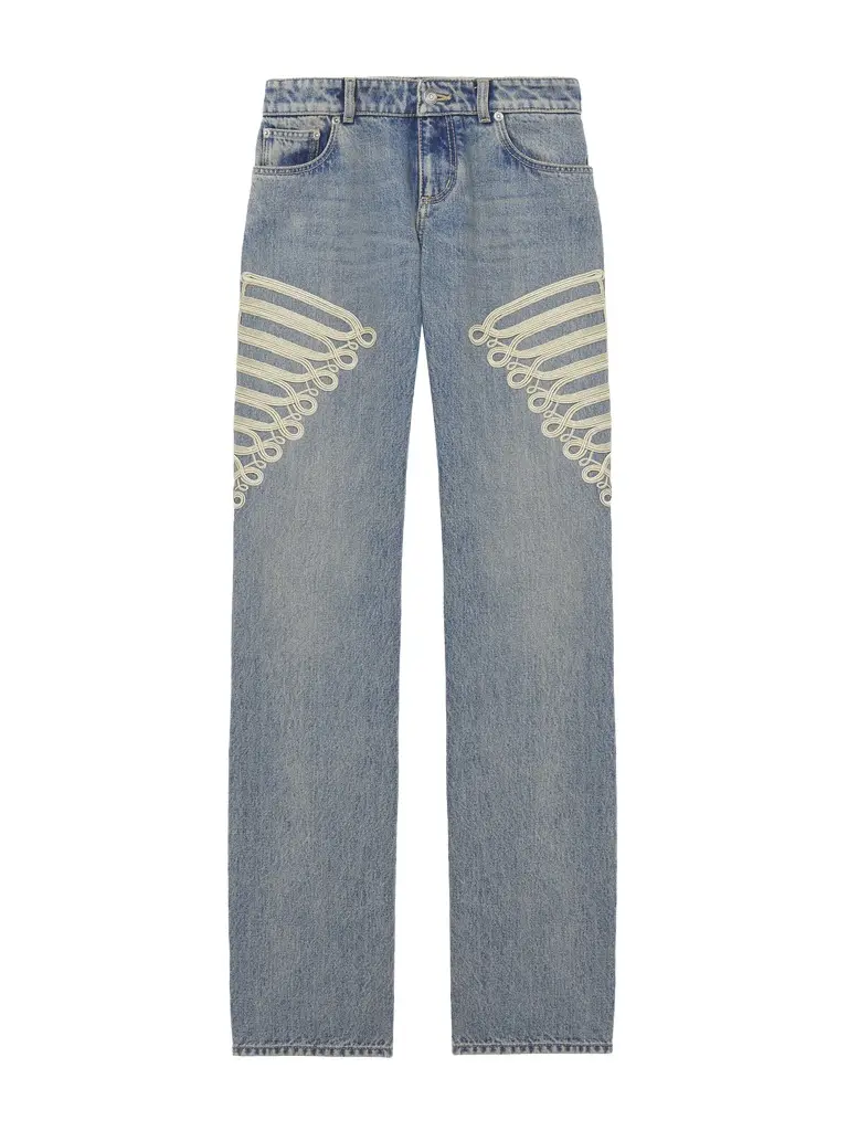 Metallic Frogging Straight Leg Jeans Metallic Frogging Straight Leg Jeans