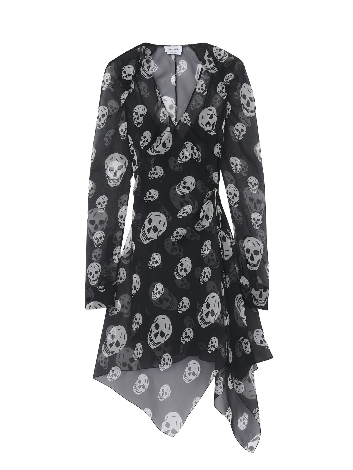 Alexander McQueen Silk Skull Print Wrap Dress