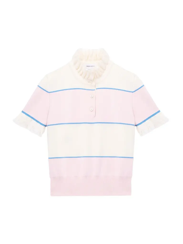 Ruffle Trim Striped Top