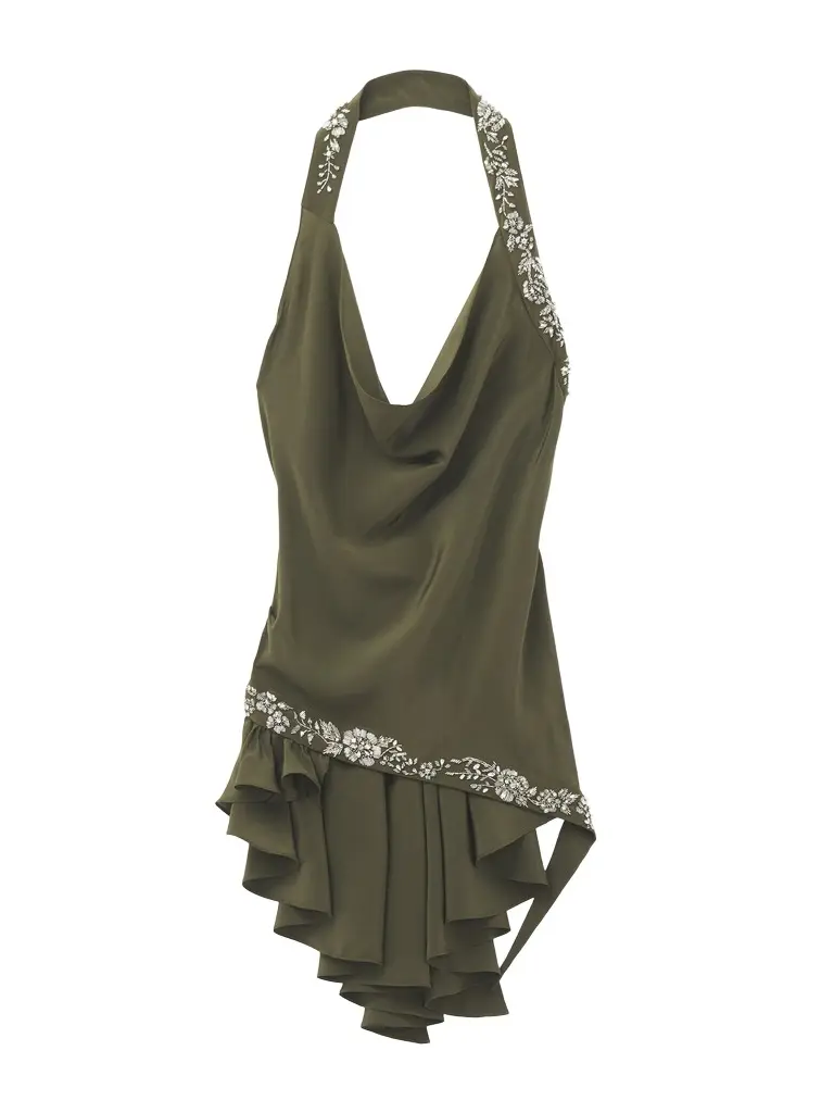 Floral Embroidery Asymmetric Top