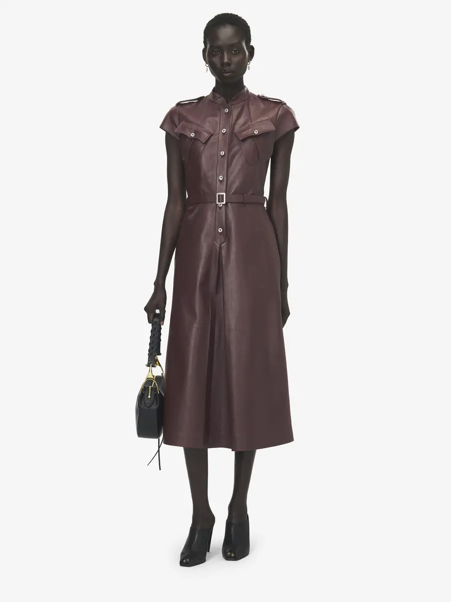 Alexander McQueen Leather Uniform Midi Dress | Thumbnail 2