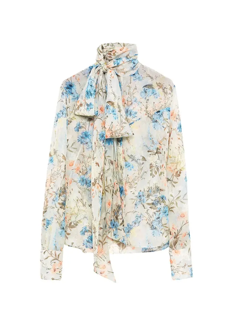 Wallpaper Floral Tie-Neck Shirt Wallpaper Floral Tie-Neck Shirt