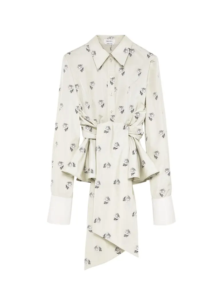 Taffeta Rose Jacquard Self-tie Shirt Taffeta Rose Jacquard Self-tie Shirt