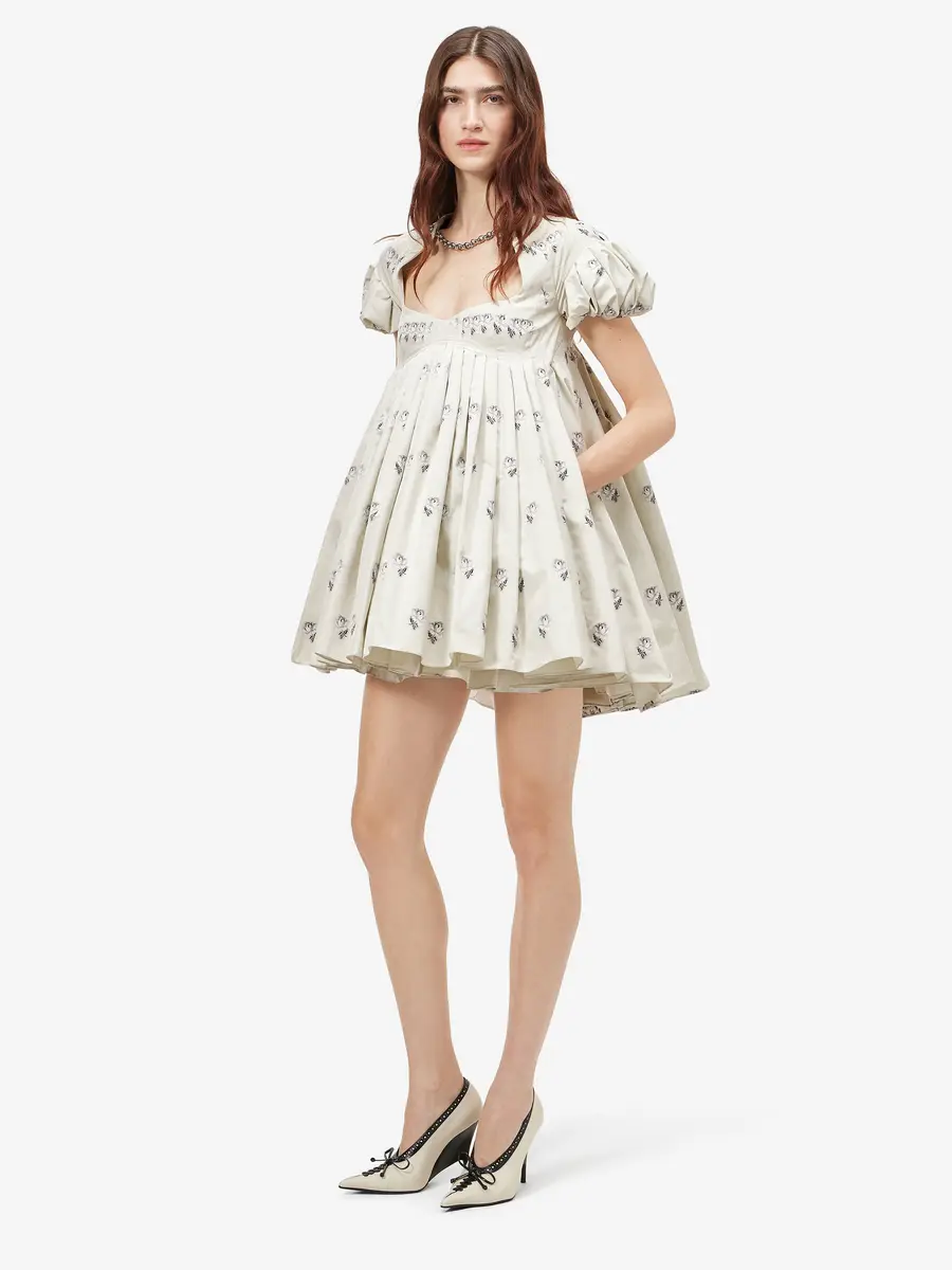 Alexander McQueen Taffeta Rose Jacquard Mini Dress | Thumbnail 2 Alexander McQueen Taffeta Rose Jacquard Mini Dress | Thumbnail 2