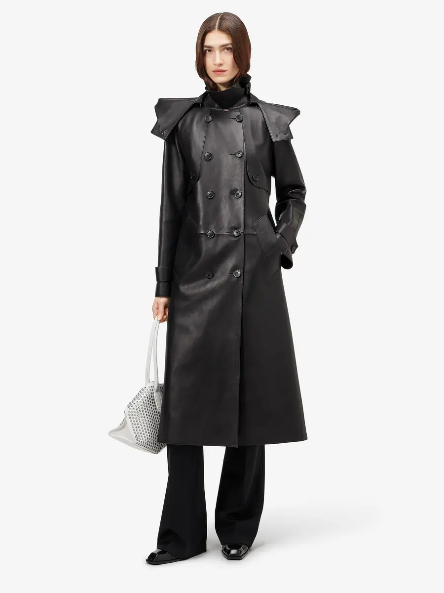 Alexander McQueen Leather Hooded Trench Coat | Thumbnail 2