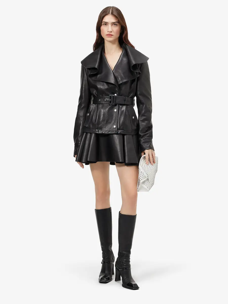 Alexander McQueen Waterfall Collar Leather Jacket | Thumbnail 2