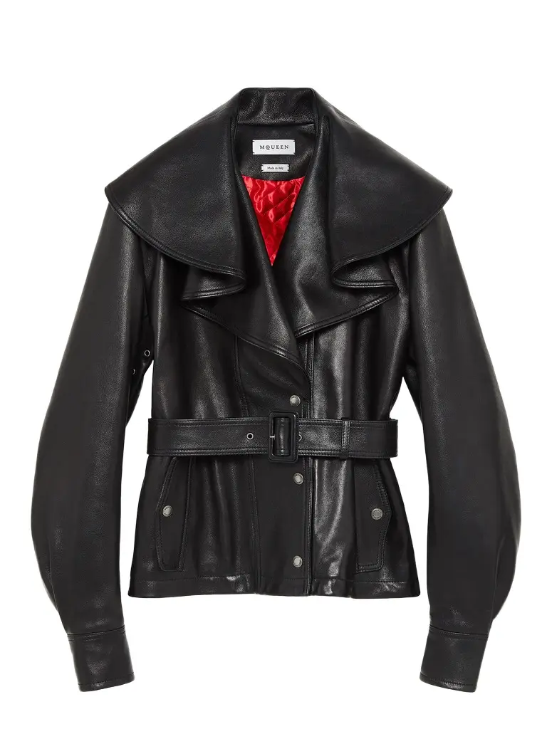 Alexander McQueen Waterfall Collar Leather Jacket