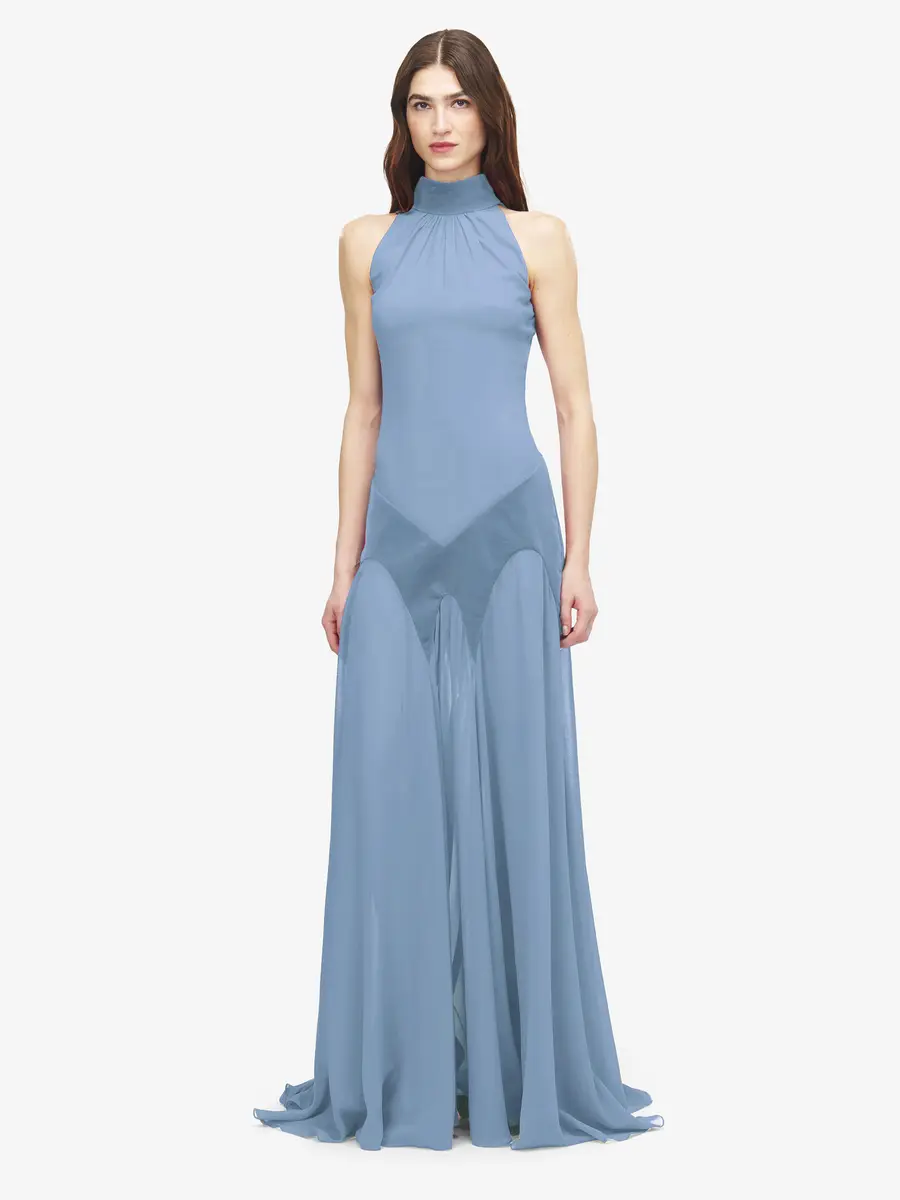Alexander McQueen Silk Georgette Halter Evening Dress | Thumbnail 2 Alexander McQueen Silk Georgette Halter Evening Dress | Thumbnail 2