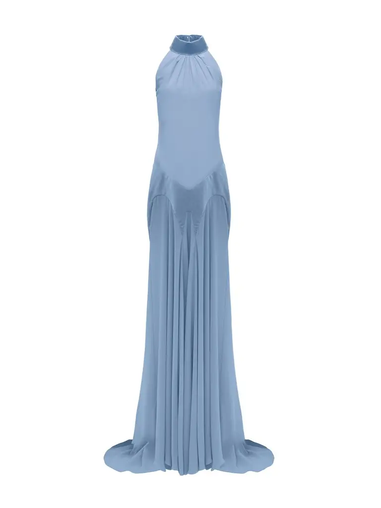 Silk Georgette Halter Evening Dress