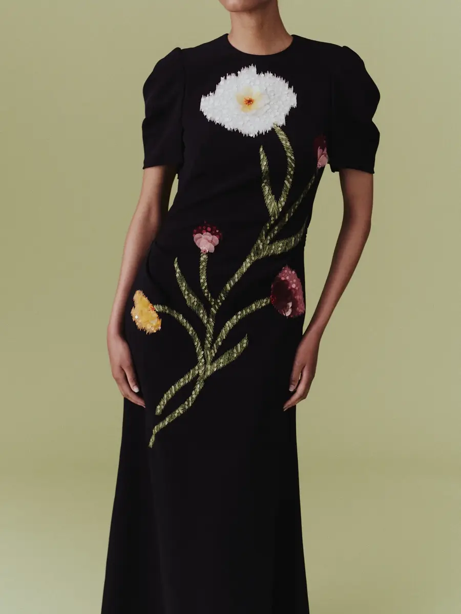 Lela Rose Ikat Floral Embroidered Gown | Thumbnail 2 Lela Rose Ikat Floral Embroidered Gown | Thumbnail 2
