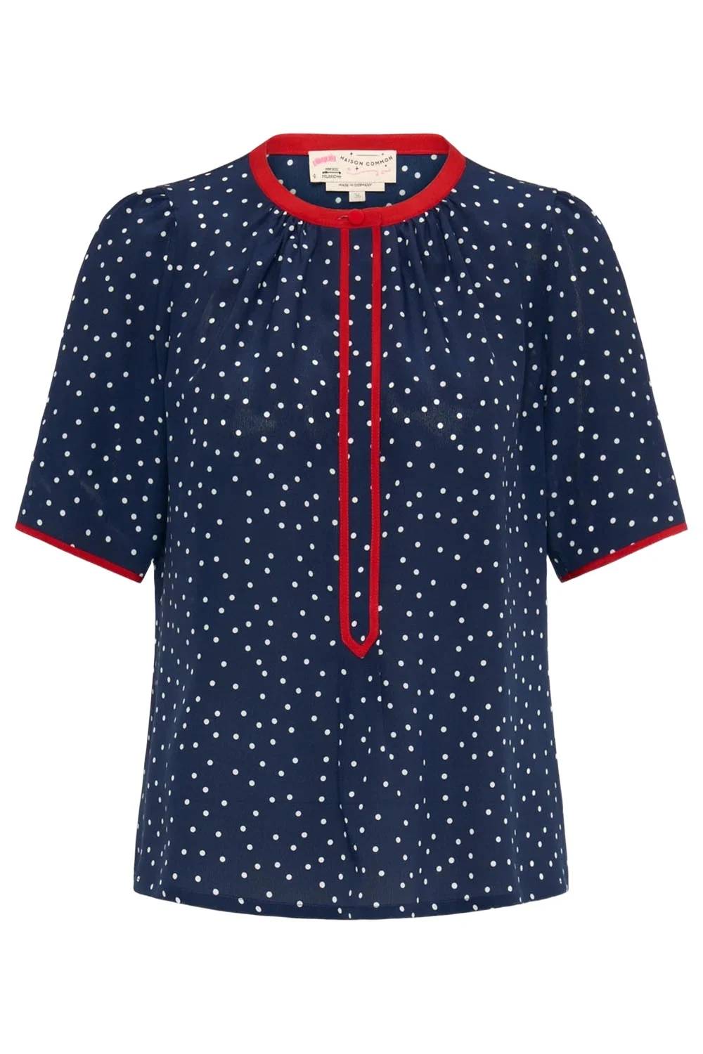 MAISON COMMON Short Sleeve Dot Print Blouse - Navy