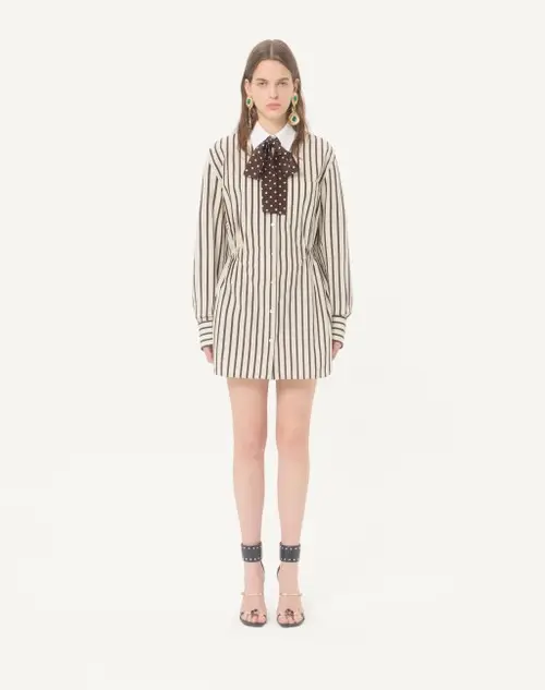 Valentino Garavani Short Dress In Printed Striped Poplin | Thumbnail 4