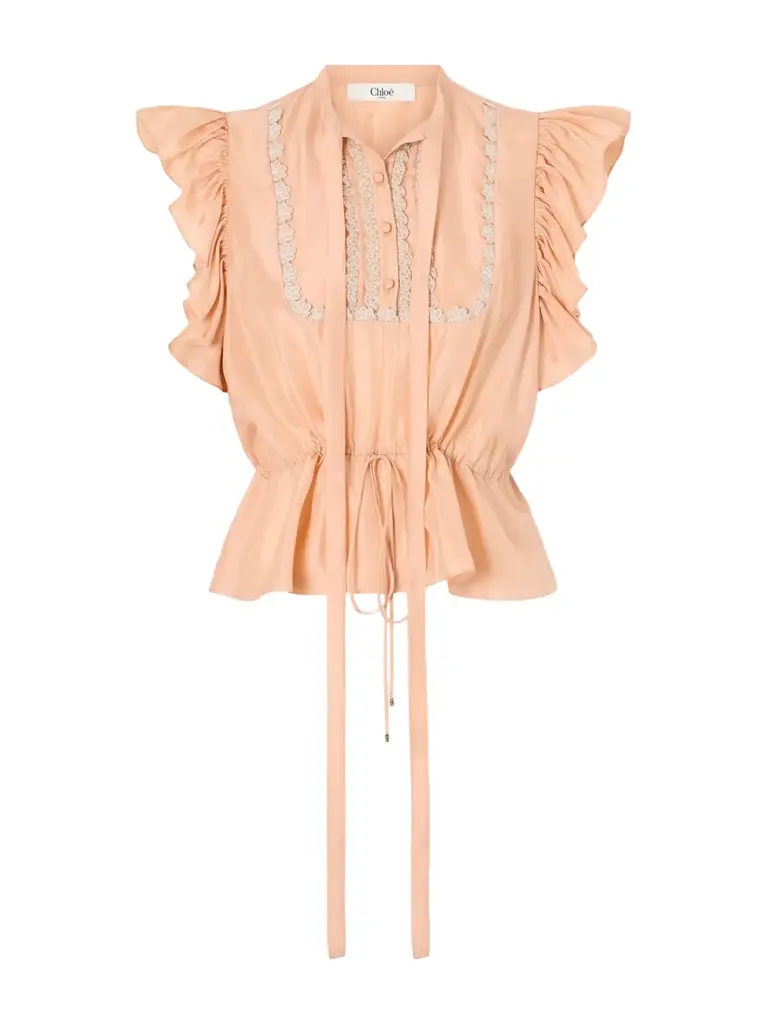 Chloé Ruffled lace-trimmed silk-habotai blouse