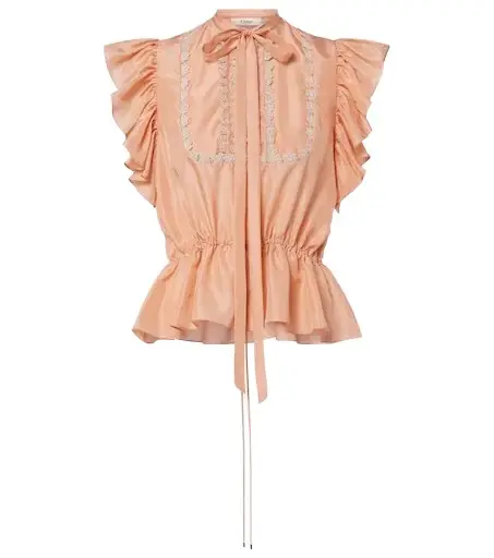Chloé Ruffled lace-trimmed silk top