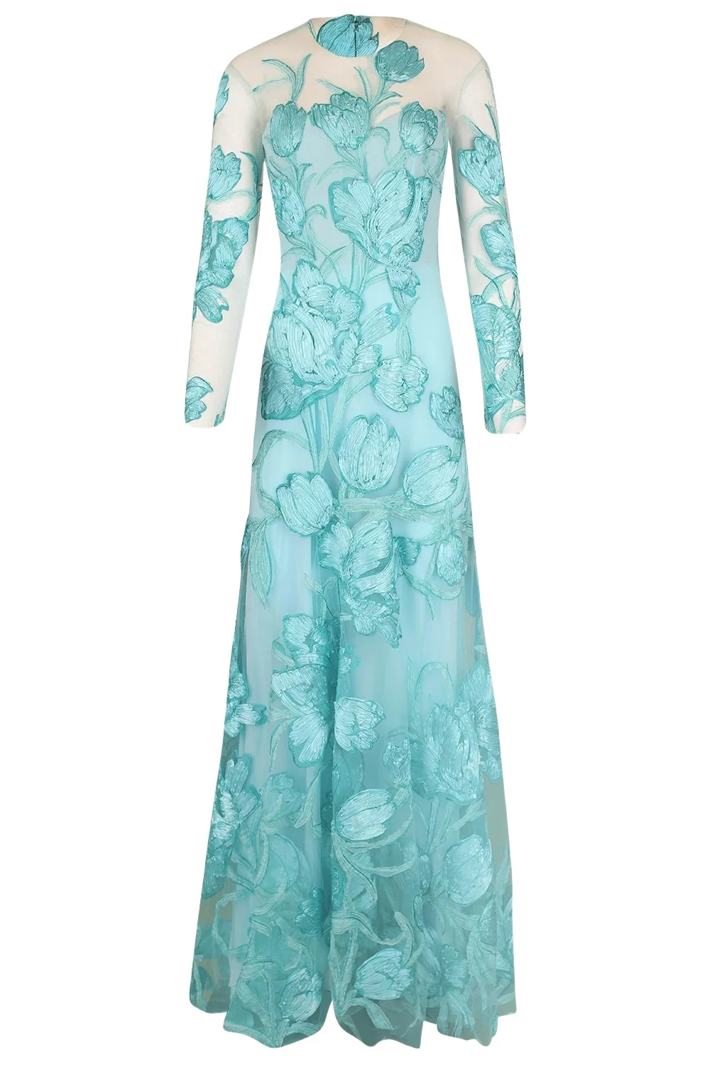 MONIQUE LHUILLIER Long Sleeve IllusionTrumpet Gown