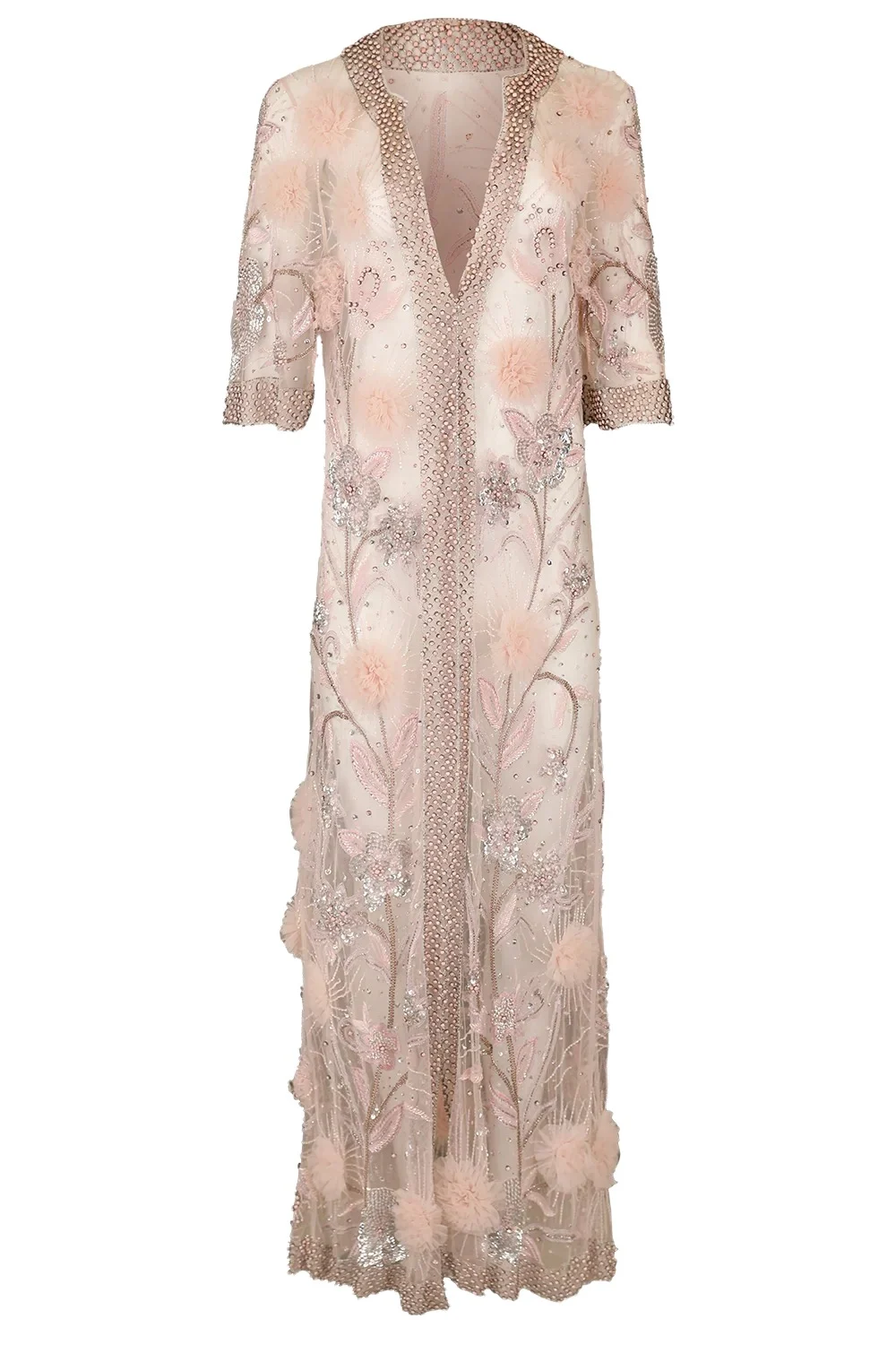 Three Quarter Sleeve Beaded Coat