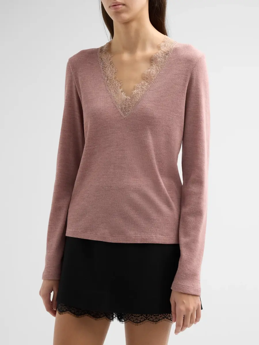 Vince Women's Lace-Trimmed Long-Sleeve Top | Thumbnail 4 Vince Women's Lace-Trimmed Long-Sleeve Top | Thumbnail 4