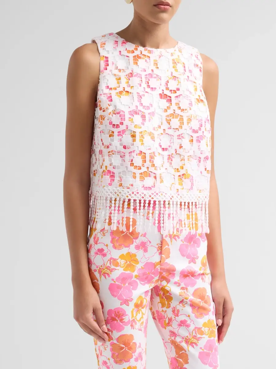 Lilly Pulitzer Women's Annaleese Pansy Fansy Sleeveless Crop Top | Thumbnail 4