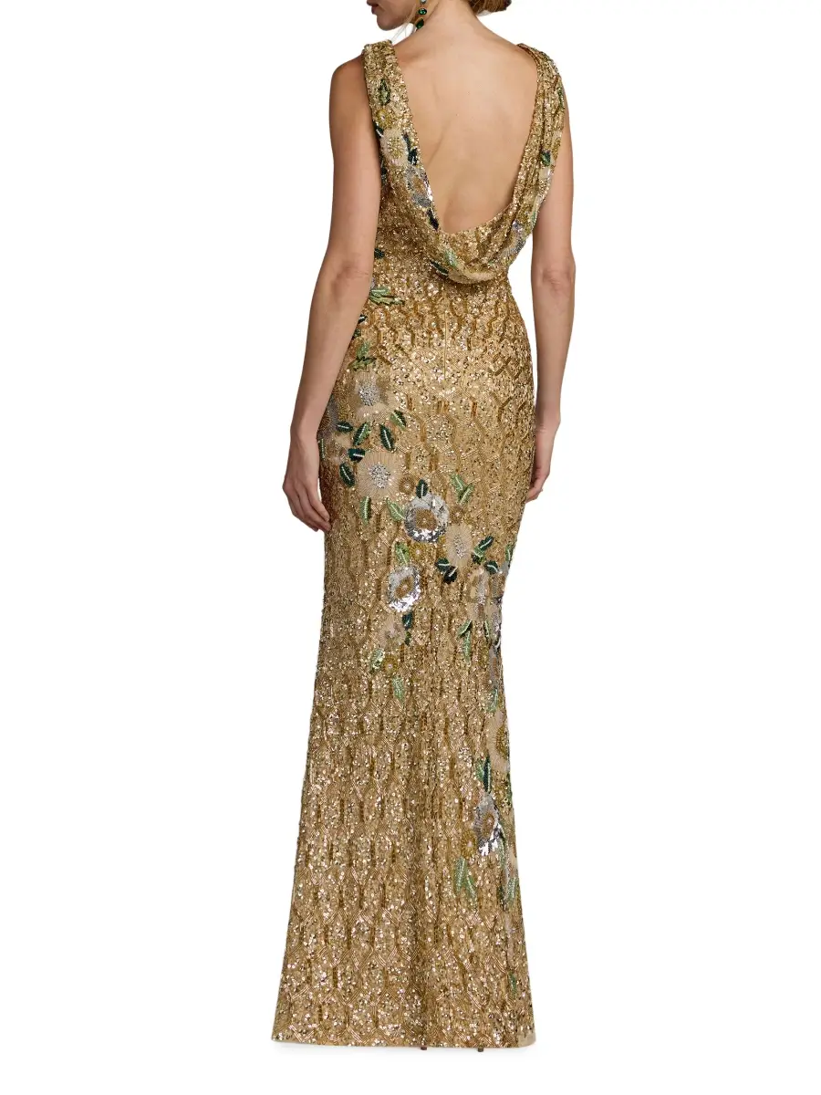 Mac Duggal Women's Floral Beaded Mesh Sleeveless Gown | Thumbnail 2 Mac Duggal Women's Floral Beaded Mesh Sleeveless Gown | Thumbnail 2
