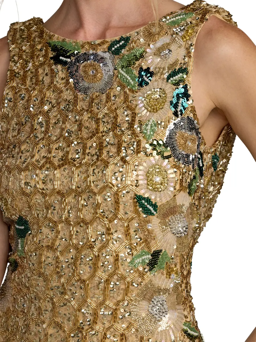 Mac Duggal Women's Floral Beaded Mesh Sleeveless Gown | Thumbnail 3 Mac Duggal Women's Floral Beaded Mesh Sleeveless Gown | Thumbnail 3